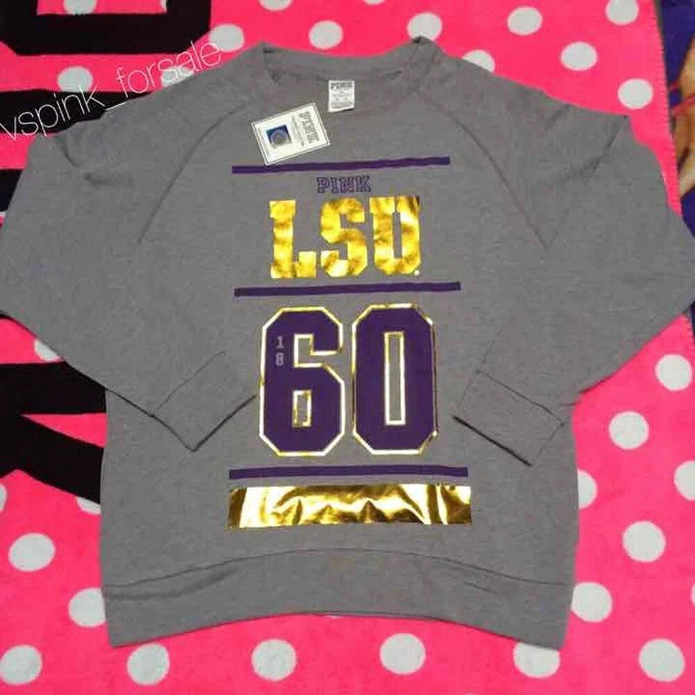 VS PINK XS LSU Crew Sweater NWT Gray Louisiana State University